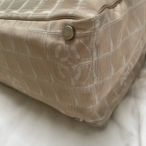 Chanel 💕Travel Tote Fabric Leather Strap Pink Tan Quilted Appearance CC Logo - Picture 3 of 14